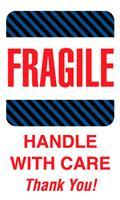 #DL1560 4 x 6&quot; Fragile Handle
with Care Thank You
(Black-Blue Stripes) Label