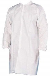 white lab coat w snaps,  w/collar,no pockets,elastic 