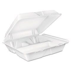 Foam Hinged Lid Container, 3-Compartment, 8 Oz, 9 X 9.4 X
