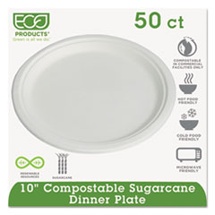Renewable And Compostable
Sugarcane Dinnerware, Plate,
10&quot; Dia, Natural White,
50/pack, 10 Packs/carton