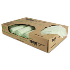 Biotuf Compostable Can Liners,
32 Gal, 1 Mil, 34&quot; X 48&quot;,
Green, 100/carton