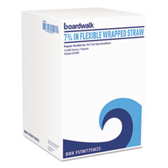 Flexible Wrapped Straws, 7.75&quot;, Plastic, White,