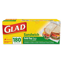 Fold-Top Sandwich Bags, 6.5&quot; X 5.5&quot;, Clear, 180/box, 12